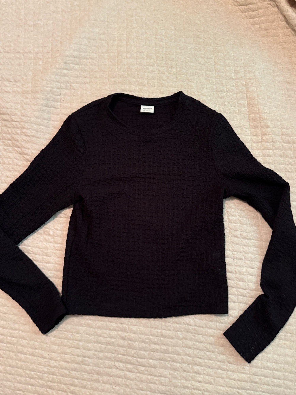 Abercrombie & Fitch Women's Black Textured Long-Sleeve Top